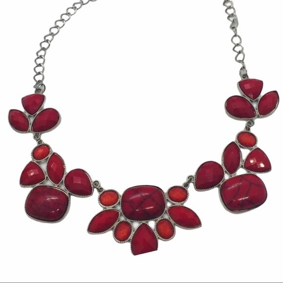 Vintage Red Marbled Stone Gothic Necklace - Picture 1 of 4